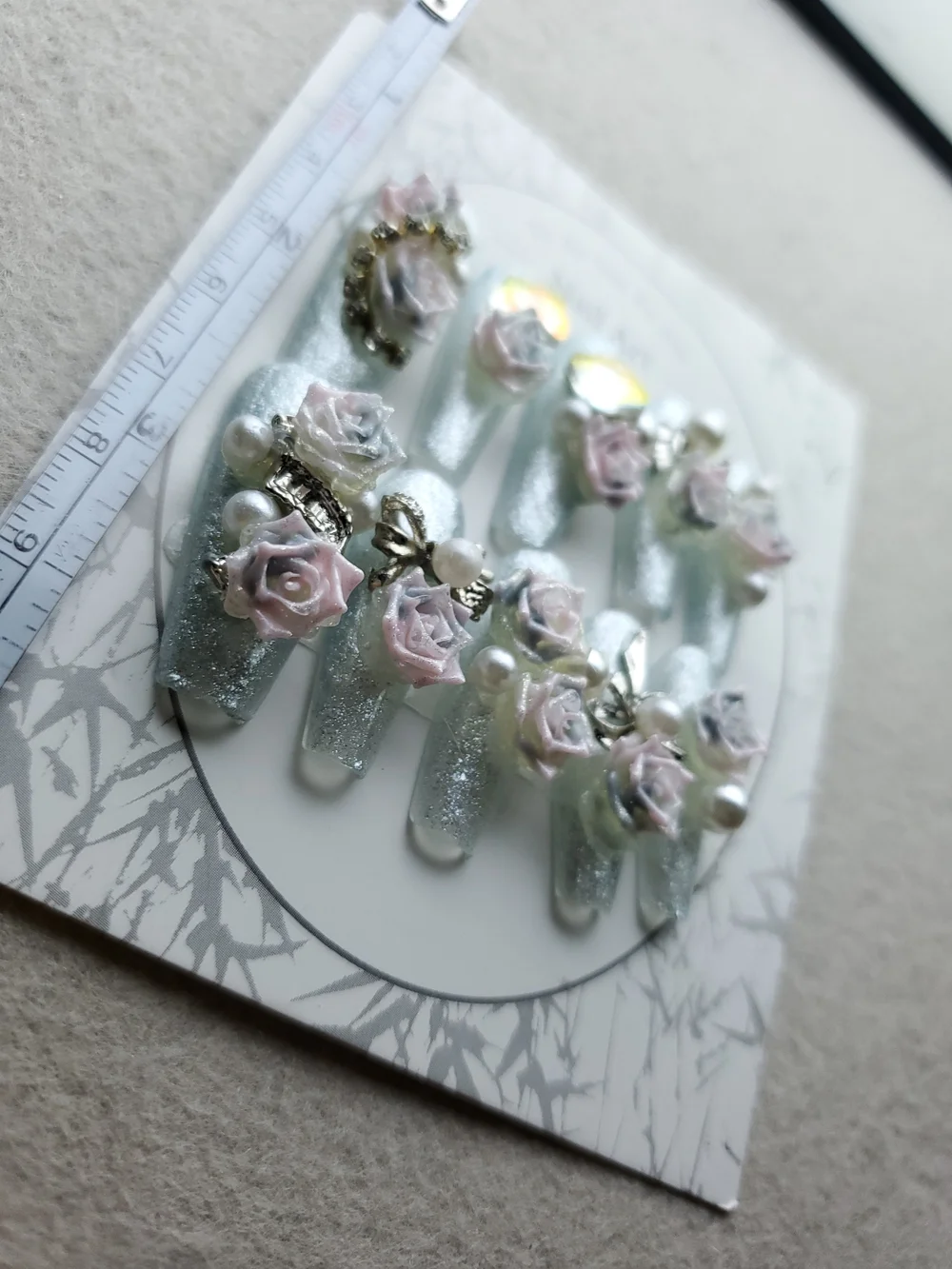 Duchess in Silver 👑🌹 | 3D Rose Pearl Press-On Nails